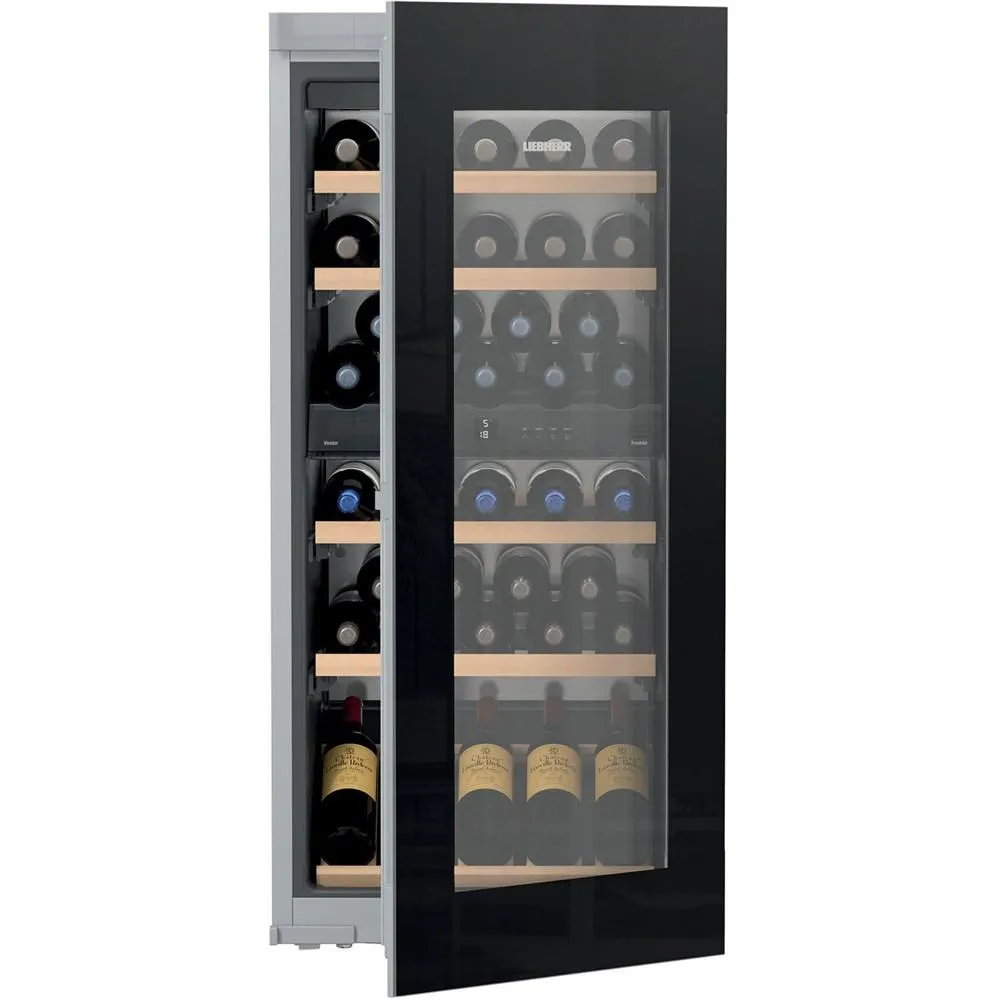 Liebherr HWGB5100 24" Fully Integrated Black Glass Door Tip Open 51 Bottles 2 Zone Wine