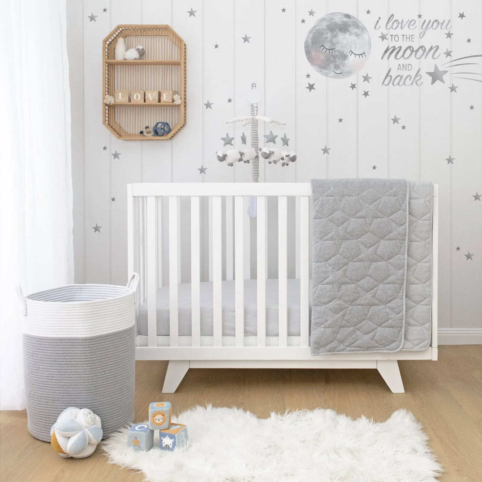 Living Textiles | Quilted Cot Comforter - Star/Grey Melange