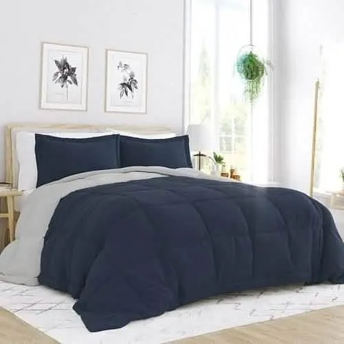 Luxurious Reversible Navy and Grey Microfiber Comforter Set for King/California King