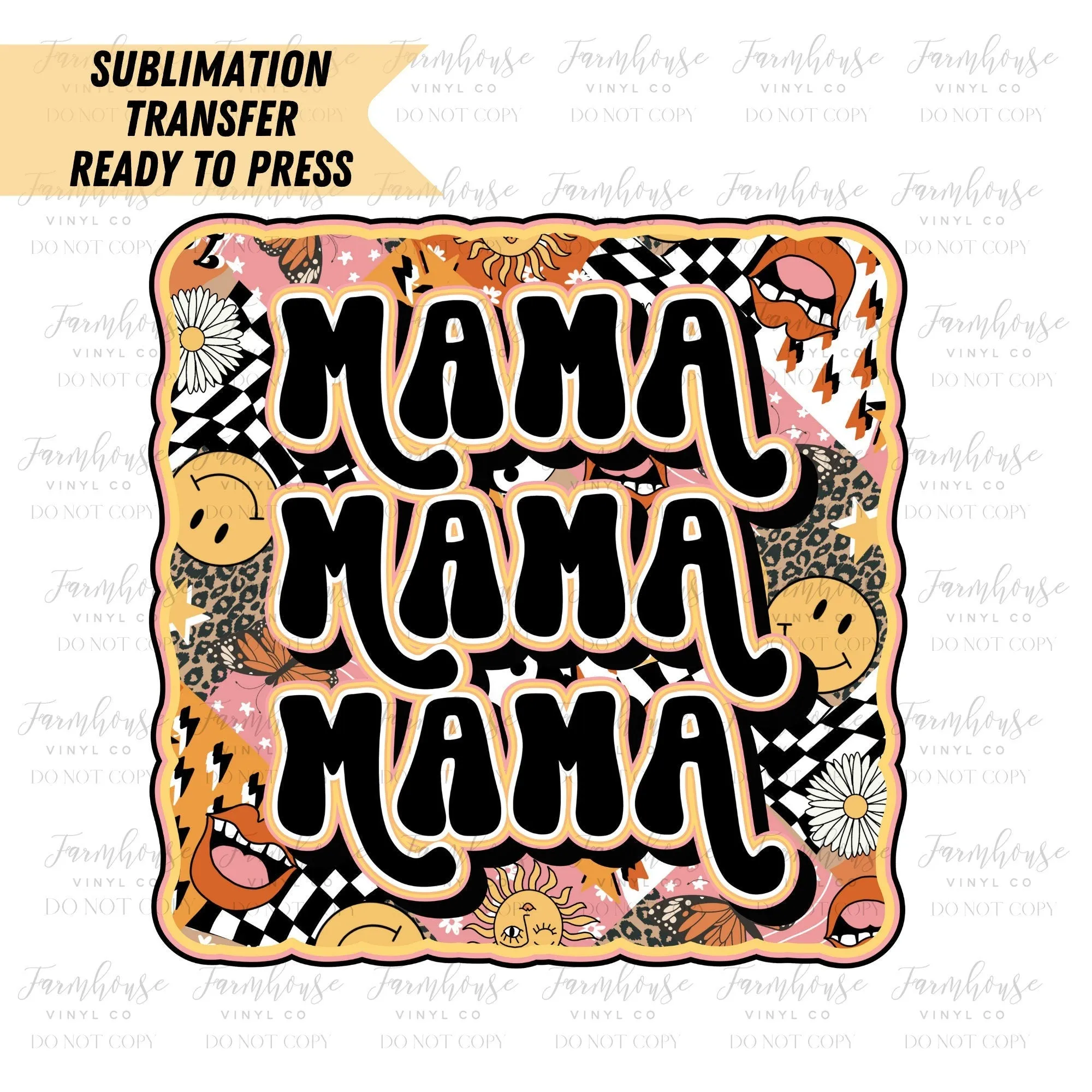 Mama Retro Square  Rocker Ready to Press Sublimation Transfer