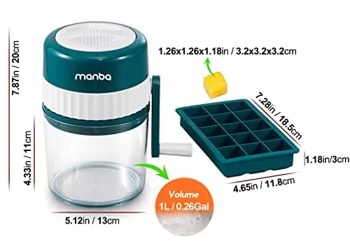 MANBA Ice Shaver and Snow Cone Machine - Premium Portable Ice Crusher and Shaved Ice Machine with Free Ice Cube Trays - BPA Free