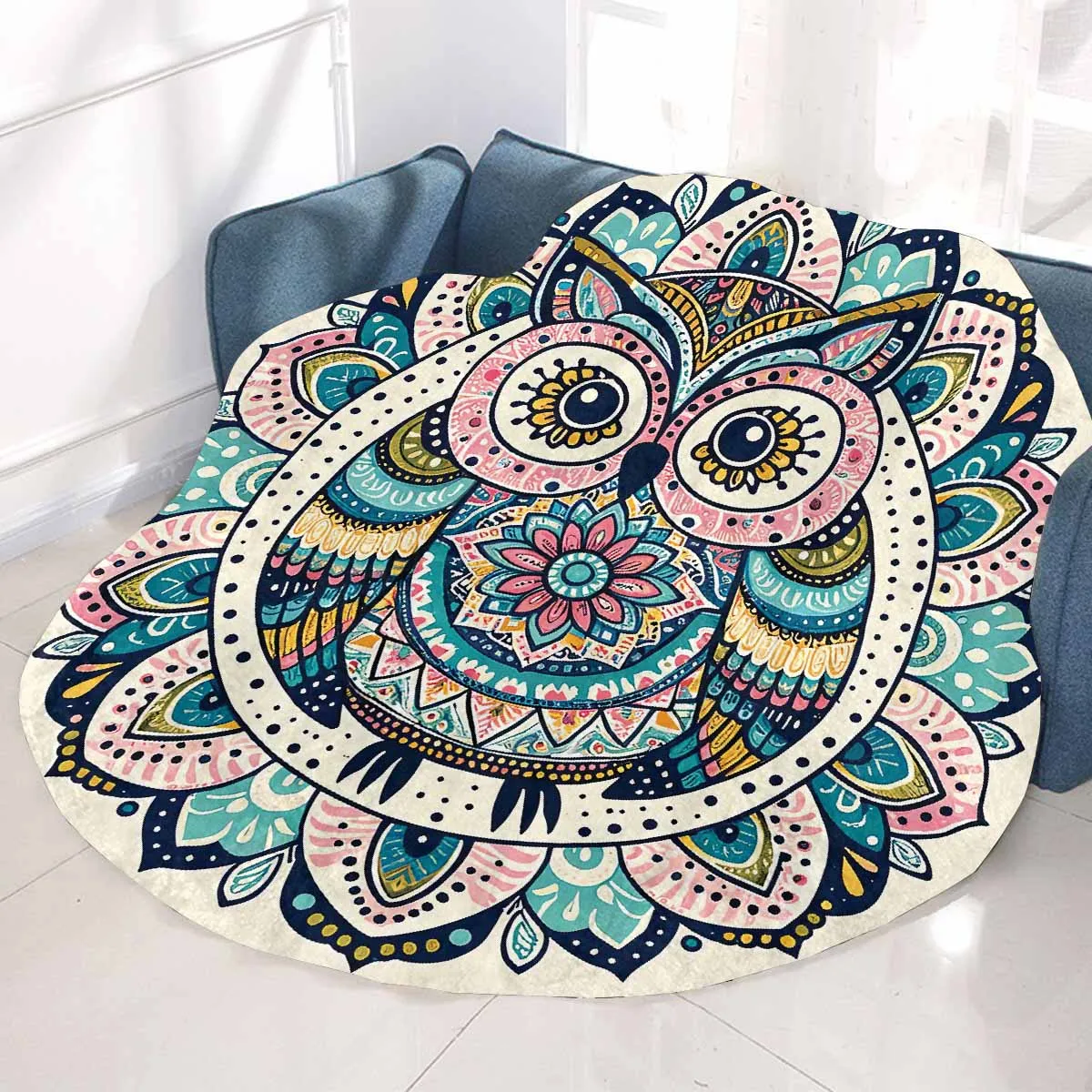 Mandella_Owl_Awd35137  Circular Micro Fleece Blanket 47"