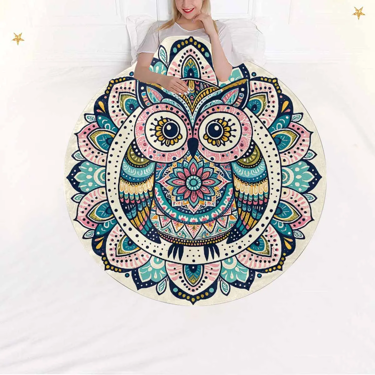 Mandella_Owl_Awd35137  Circular Micro Fleece Blanket 47"