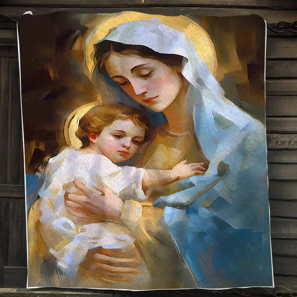 Maria & Son Blessing Christmas, Nativity Christians Xmas Fleece Blanket & Sherpa Blanket Gift