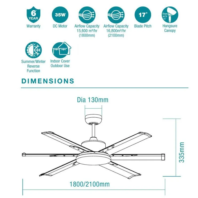 Martec Albatross 84" DC Ceiling Fan With Remote - Matt Black