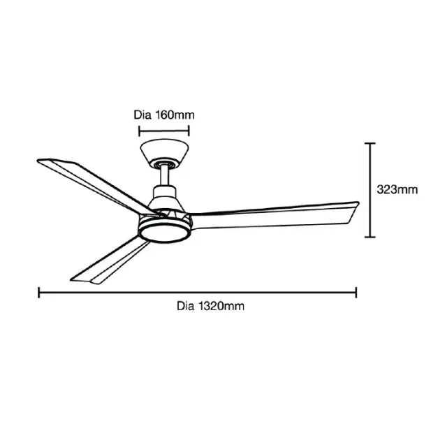 Martec Riviera DC 1320mm Ceiling Fan with LED Light Matt Black