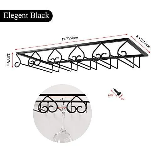 MOCOUM Wine Glasses Rack Under Cabinet Stemware Rack, Wine Glass Hanger Rack Wire Wine Glass Holder Storage Hanger for Cabinet Kitchen Bar (Black, 5 Rows 1 Pack)