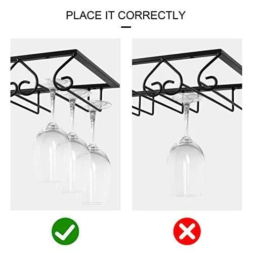 MOCOUM Wine Glasses Rack Under Cabinet Stemware Rack, Wine Glass Hanger Rack Wire Wine Glass Holder Storage Hanger for Cabinet Kitchen Bar (Black, 5 Rows 1 Pack)