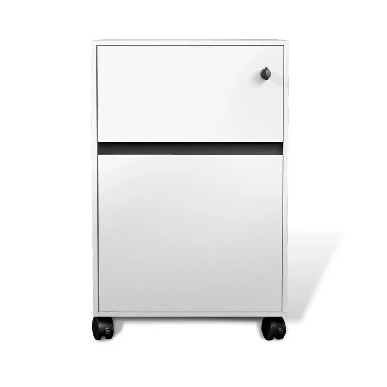 Modern White Lacquer Mobile File Cabinet with Premium Casters