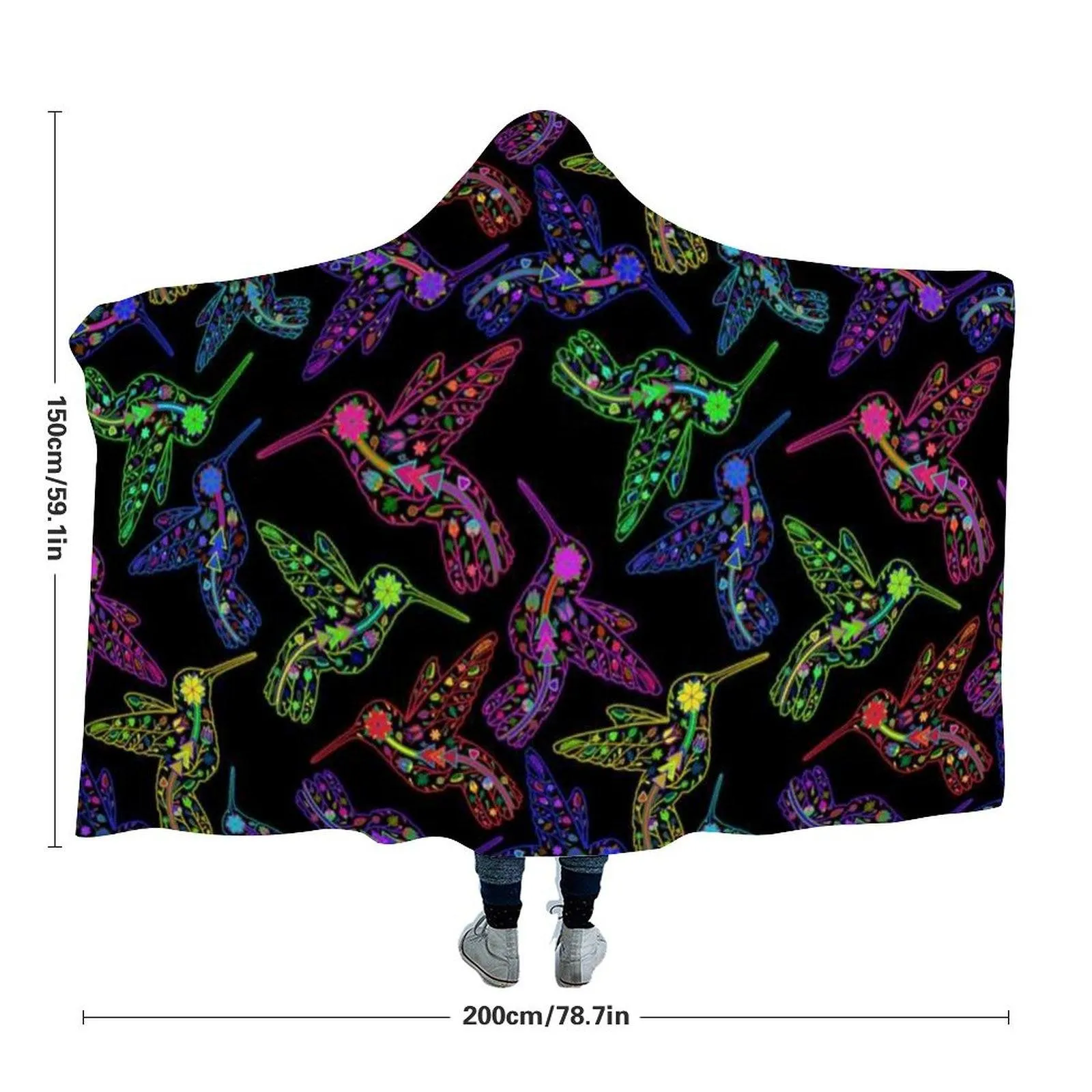 Neon Floral Hummingbirds Hooded Blanket