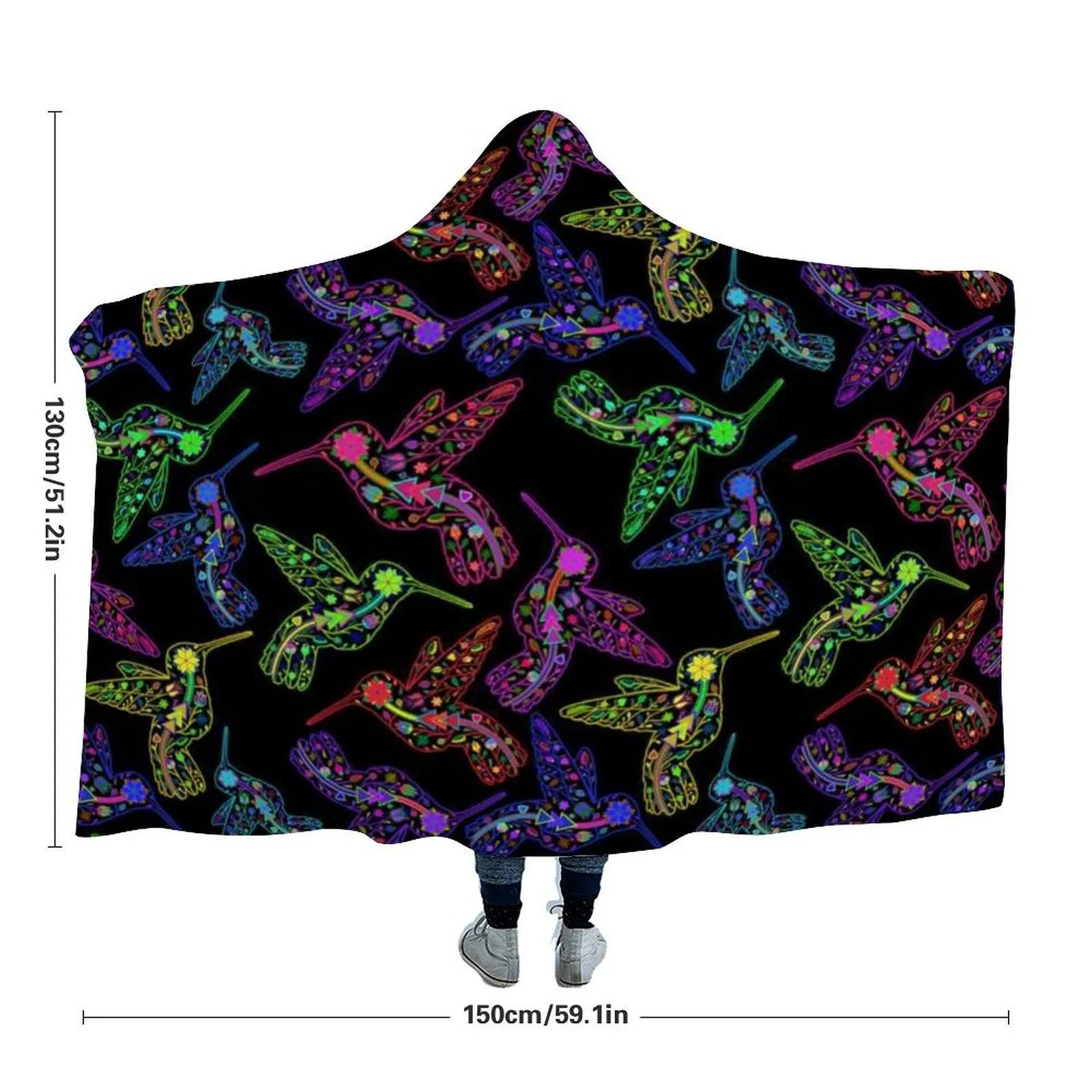 Neon Floral Hummingbirds Hooded Blanket