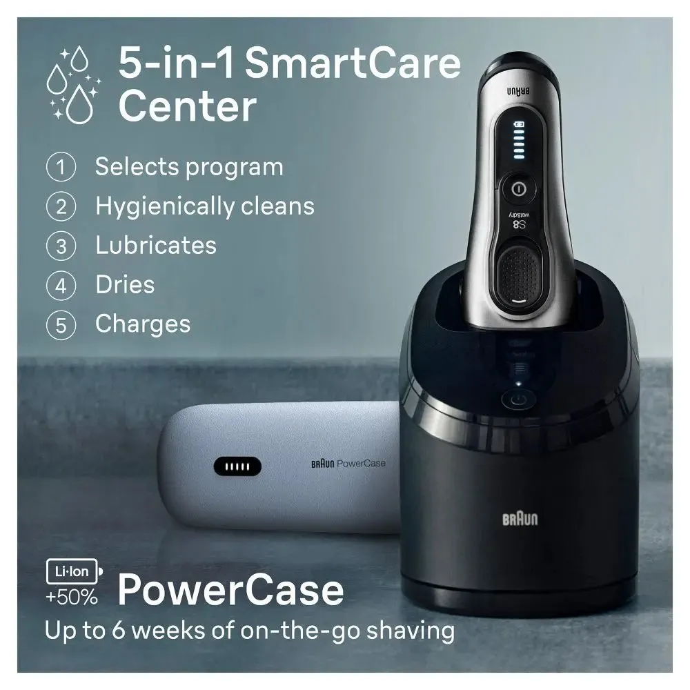 New - Braun Series 8-8577cc Rechargeable Wet & Dry Shaver   SmartCare Center