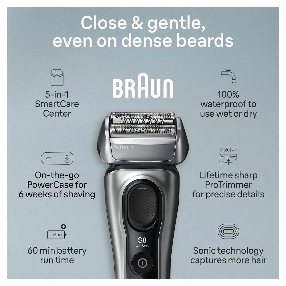 New - Braun Series 8-8577cc Rechargeable Wet & Dry Shaver   SmartCare Center