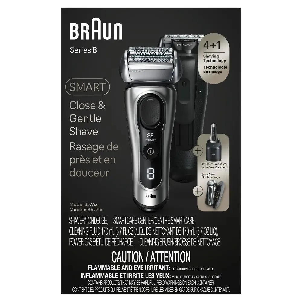 New - Braun Series 8-8577cc Rechargeable Wet & Dry Shaver   SmartCare Center