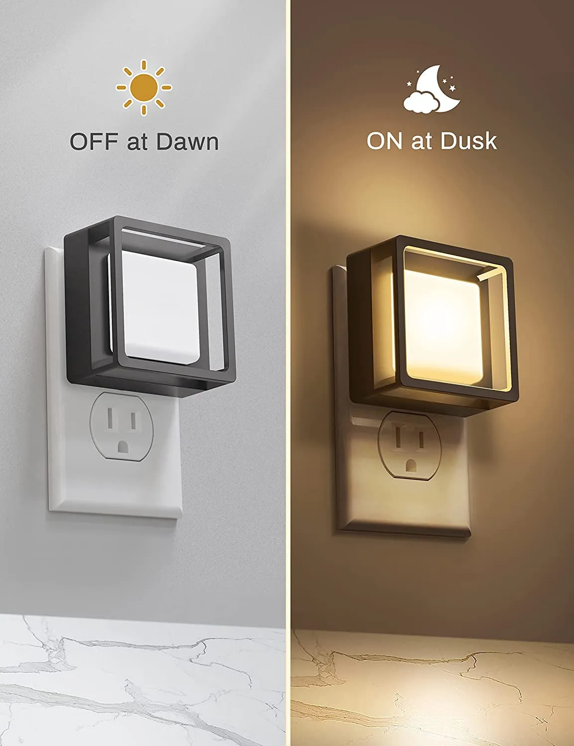 Night Lights Plug into Wall [2 Pack] with Dusk-To-Dawn Sensor, Dimmable Nightlights, Adjustable Brightness for Bathroom, Hallway, Bedroom,Kids Room,Stairway.