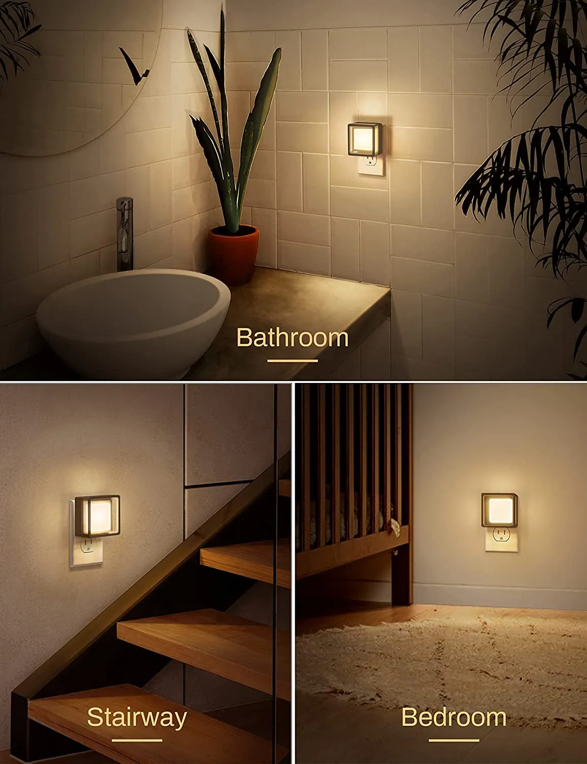 Night Lights Plug into Wall [2 Pack] with Dusk-To-Dawn Sensor, Dimmable Nightlights, Adjustable Brightness for Bathroom, Hallway, Bedroom,Kids Room,Stairway.