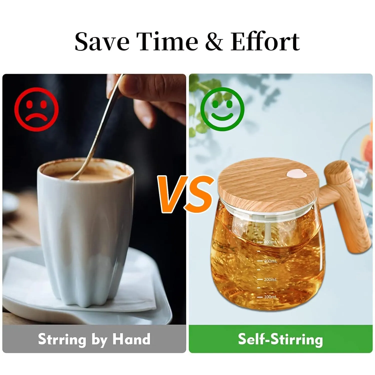 NIKMAY CREATION Self Stirring Mug Speed Mixing Cup Self Coffee Mug Glass Automatic for Milk Protein Powder at Home Office Travel 400 ML