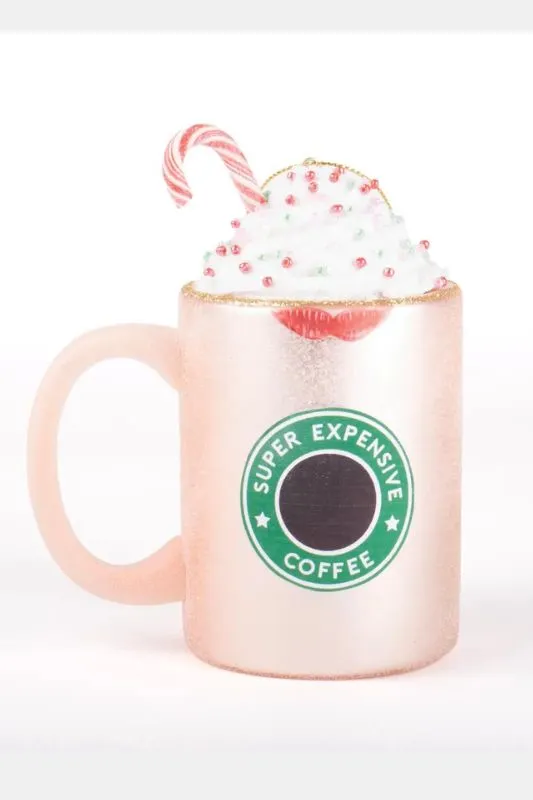 Peppermint Coffee Cup Boxed Glass Ornament