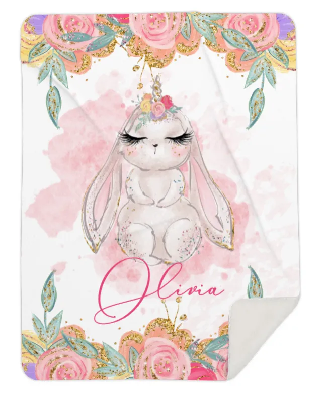 Personalised Unicorn Rabbit Fleece Blanket