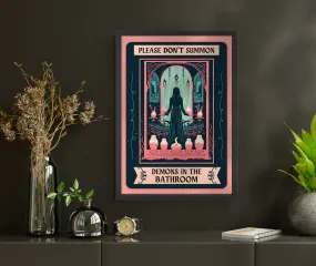 Please Don't Summon Demons In The Bathroom (No Border Version) Tarot Card Print - Bathroom Wall Art - Vintage Halloween