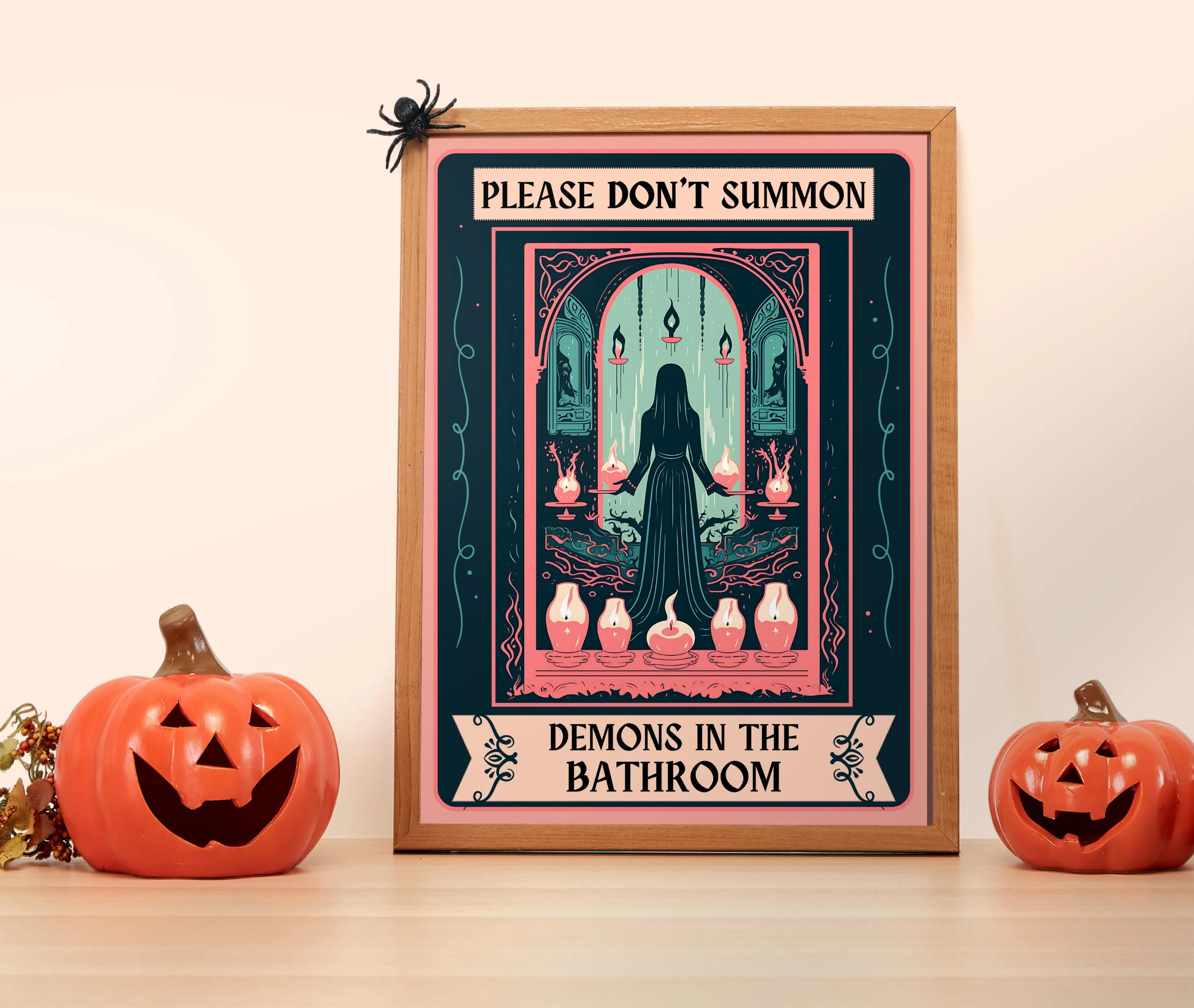 Please Don't Summon Demons In The Bathroom (No Border Version) Tarot Card Print - Bathroom Wall Art - Vintage Halloween