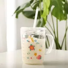 Printed Glass Mug With Straw | Kids Glass