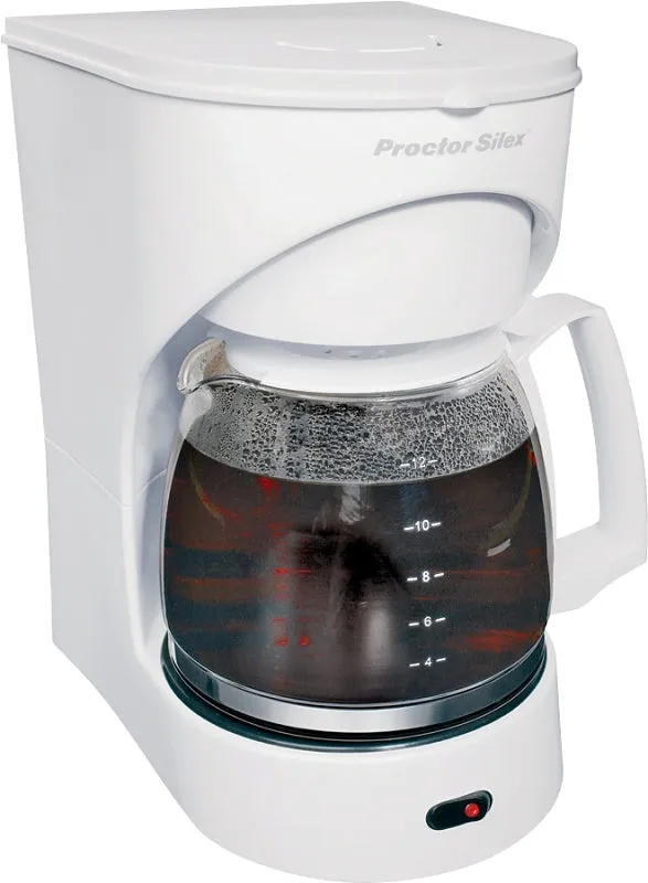 Proctor Silex 43501Y Coffee Maker, 12 Cups Capacity, 900 W, Glass, White, Automatic Control :EA: QUANTITY: 1