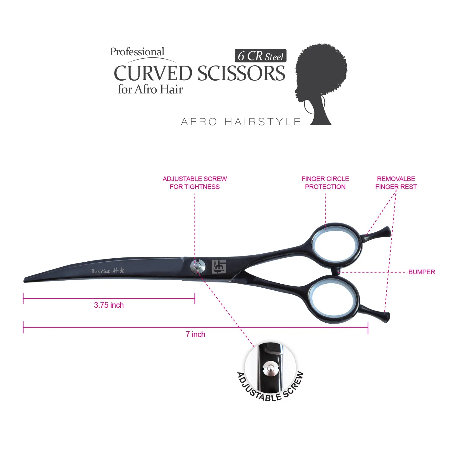 Professional 7" Curved Black Scissors (6CR Steel)