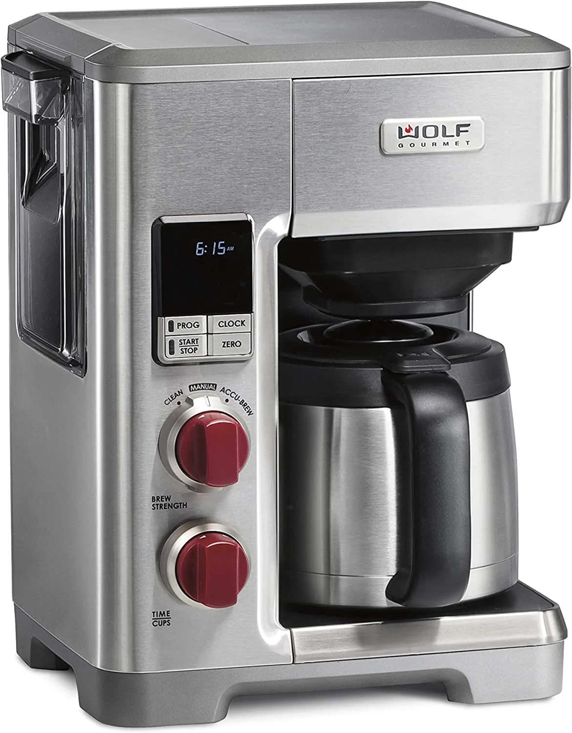 Programmable Coffee Maker System with 10 Cup Thermal Carafe, Built-In Grounds Scale, Removable Reservoir, Red Knob, Stainless Steel (WGCM100S)