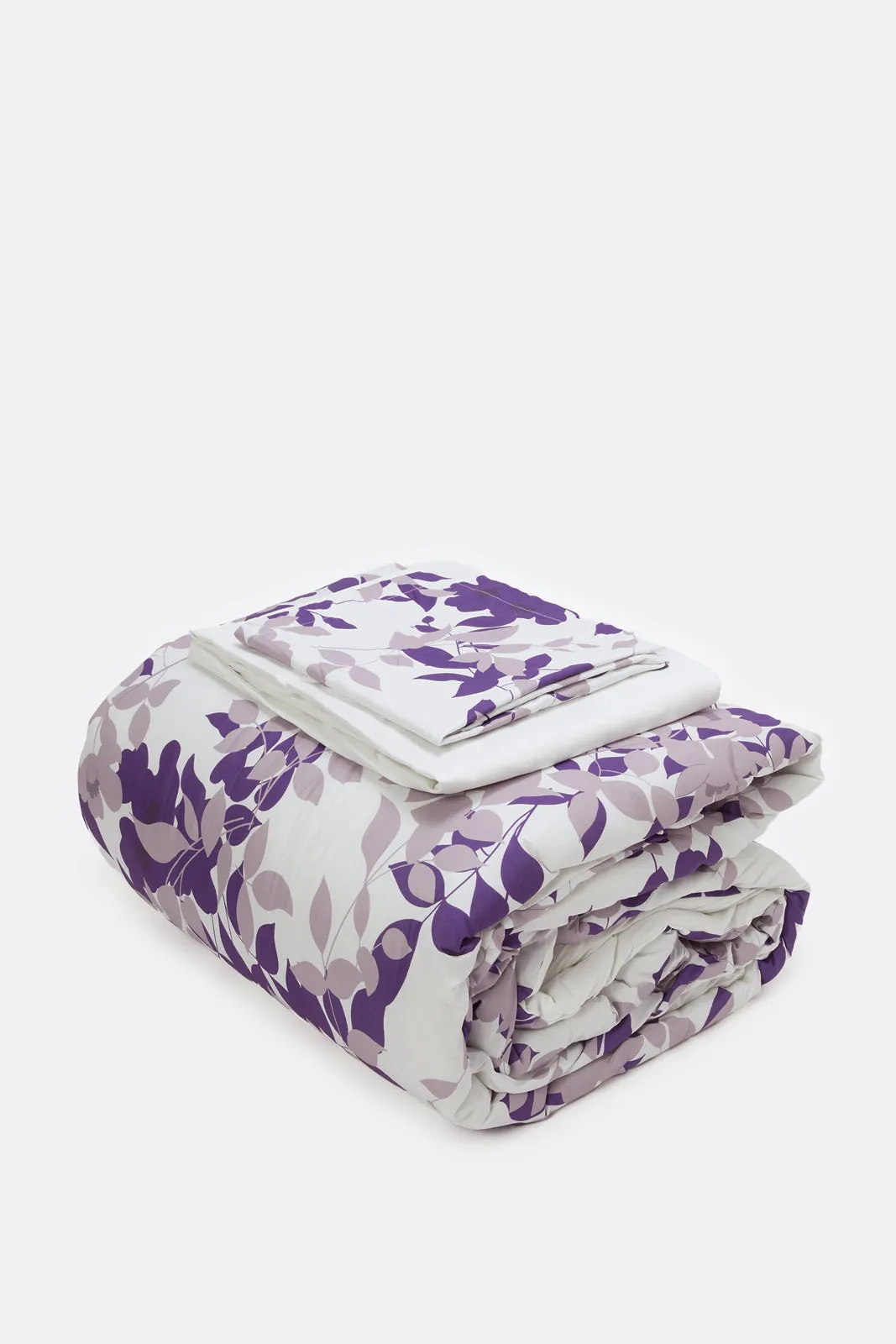 Purple 3-Piece Floral Printed Comforter Set (Single Size)