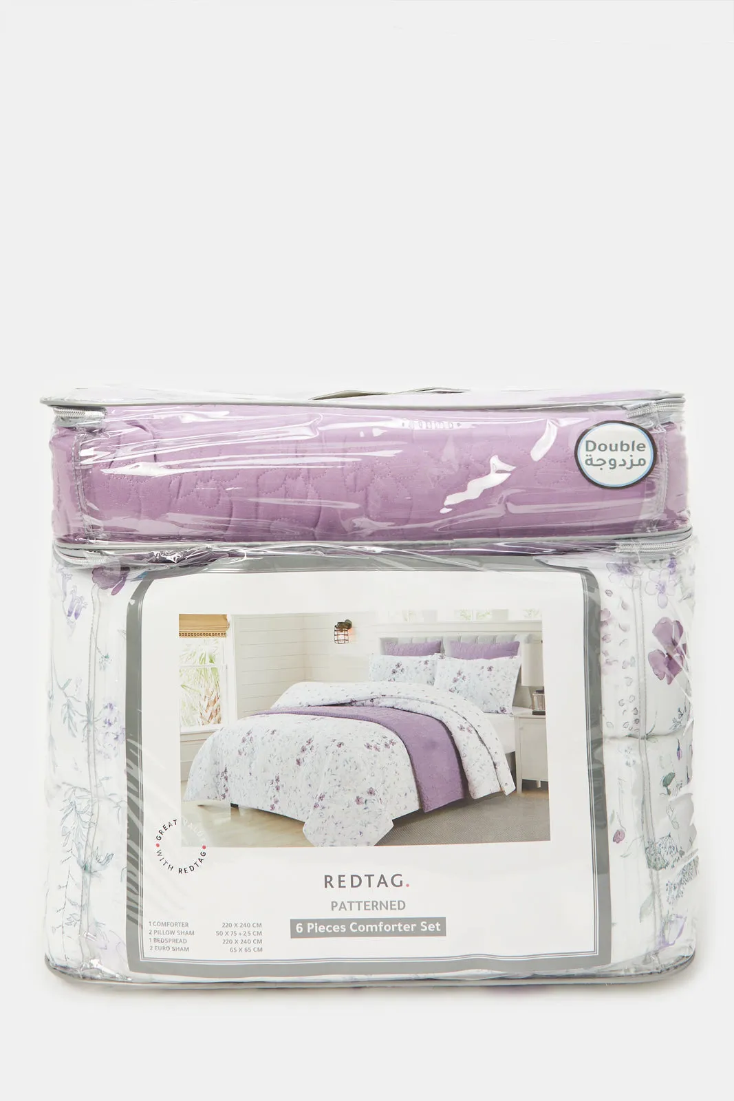 Purple 6 Piece Floral Printed Comforter Set (Double Size)