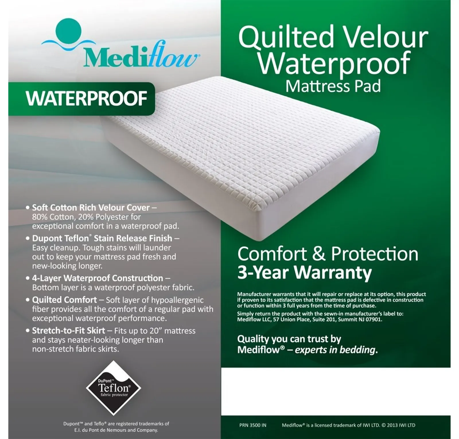 Quilted Velour Waterproof Mattress Pad