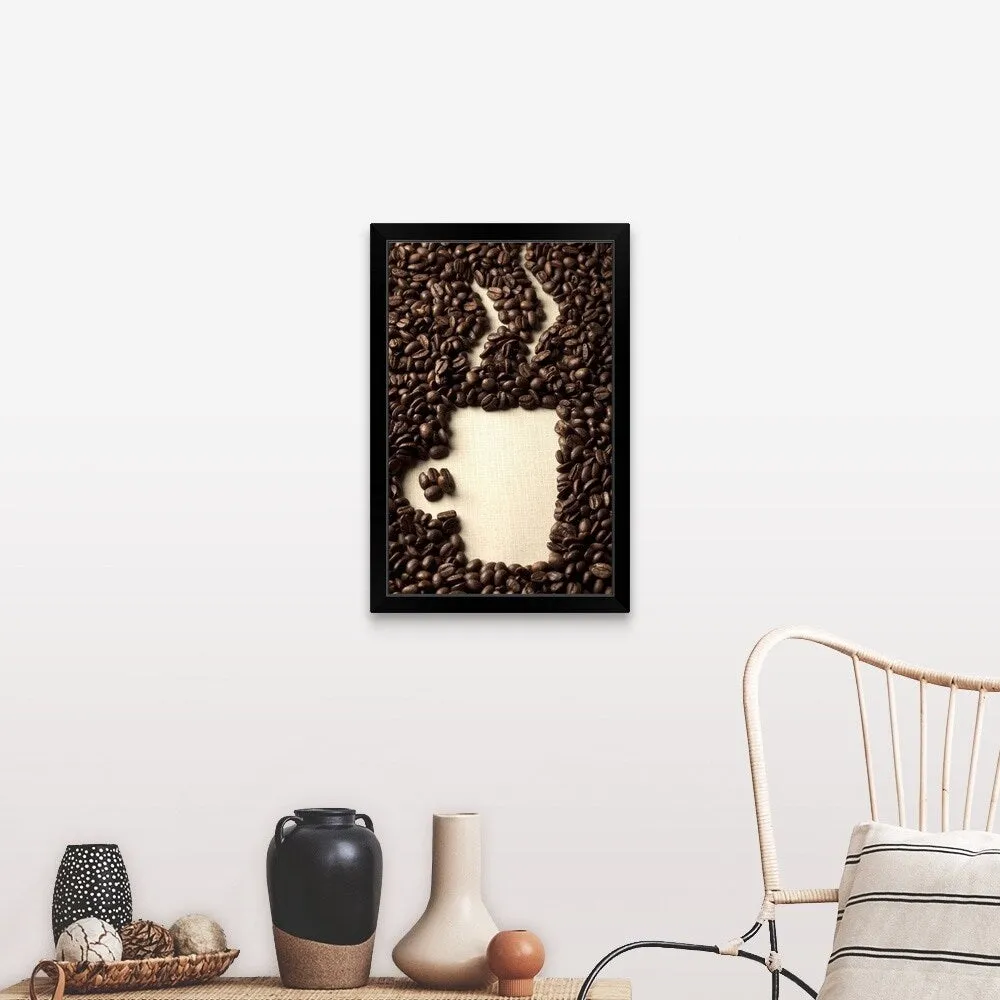 "Coffee beans arranged as a cup of coffee" Black Framed Print