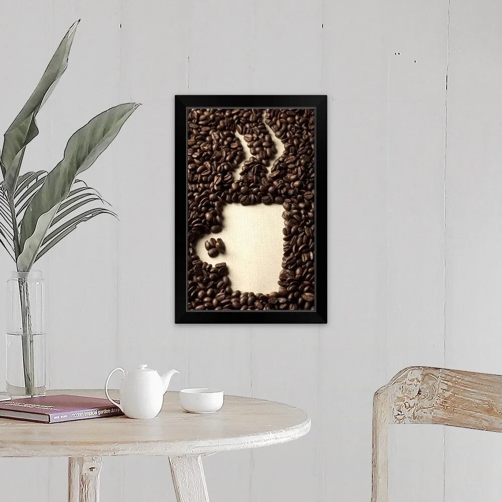 "Coffee beans arranged as a cup of coffee" Black Framed Print