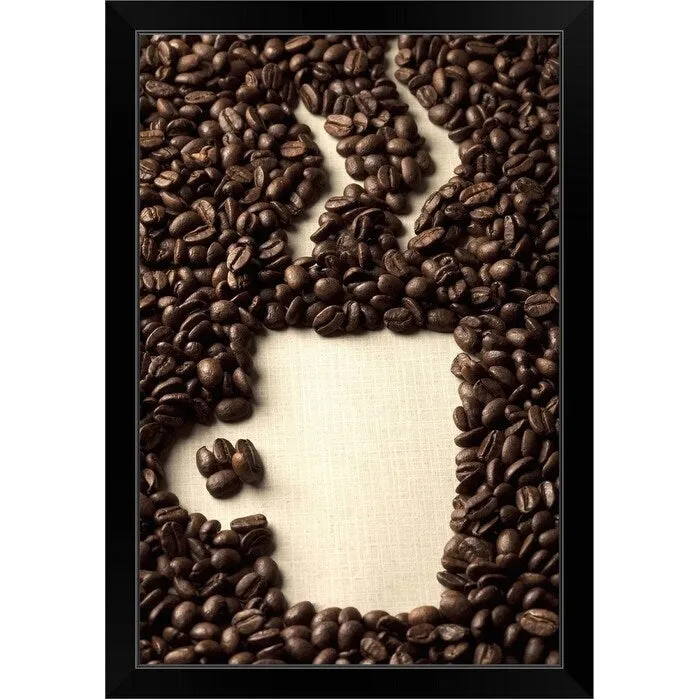 "Coffee beans arranged as a cup of coffee" Black Framed Print