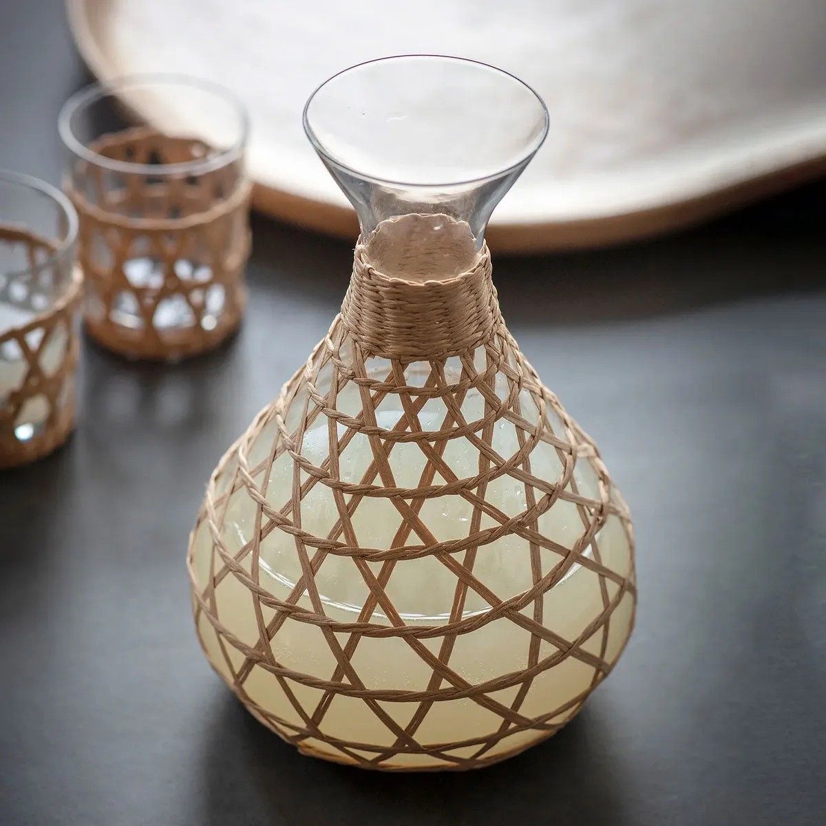 Rattan And Glass Carafe