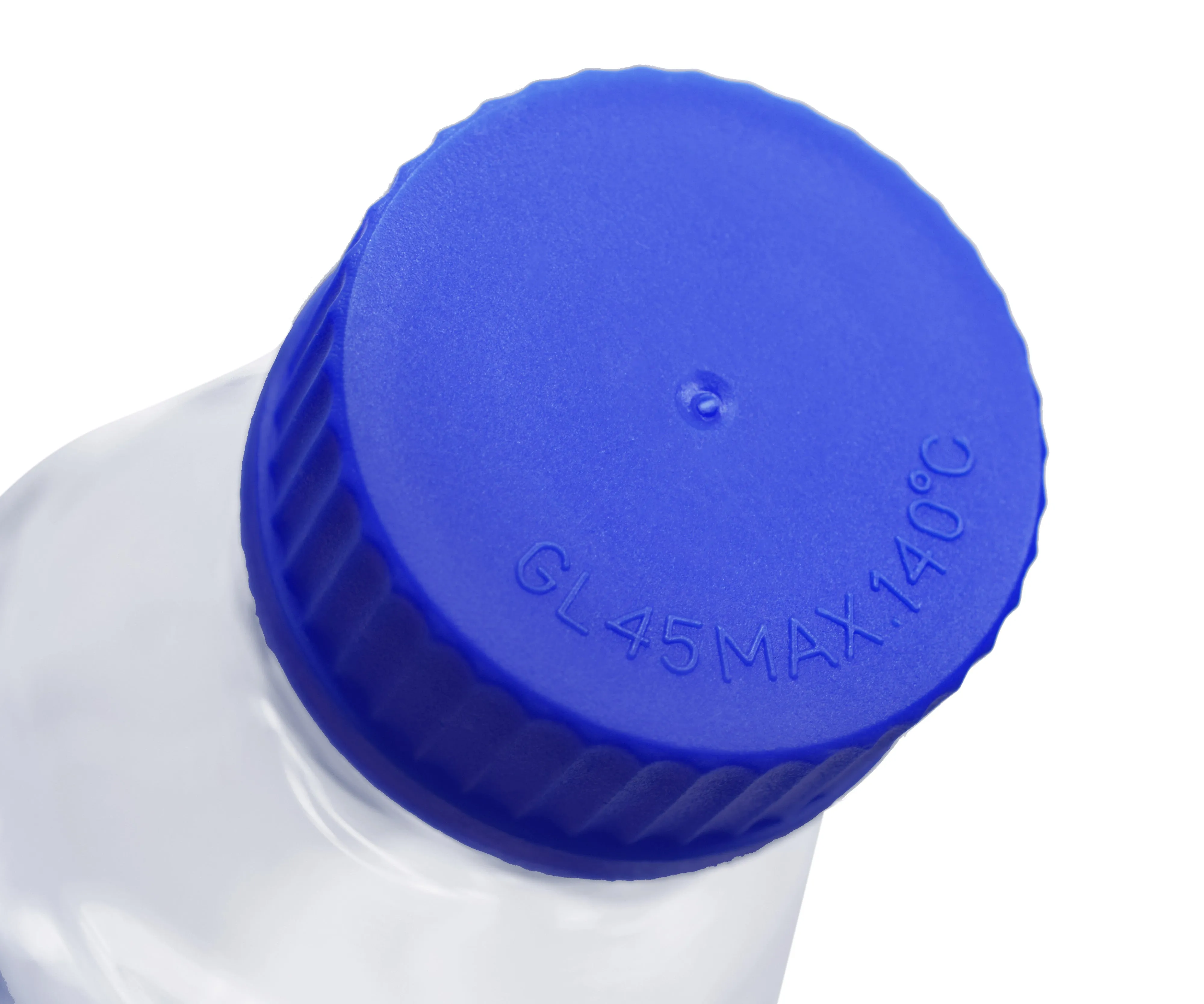 Reagent Bottle, 250ml - Transparent with Blue Screw Cap - White Graduations - Borosilicate 3.3 Glass - Eisco Labs