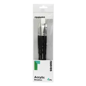 Reeves Acrylic Brushes Short Handle Set of 4 - No. 1 & 5 Round; No. 10 Flat; No. 3 Filbert