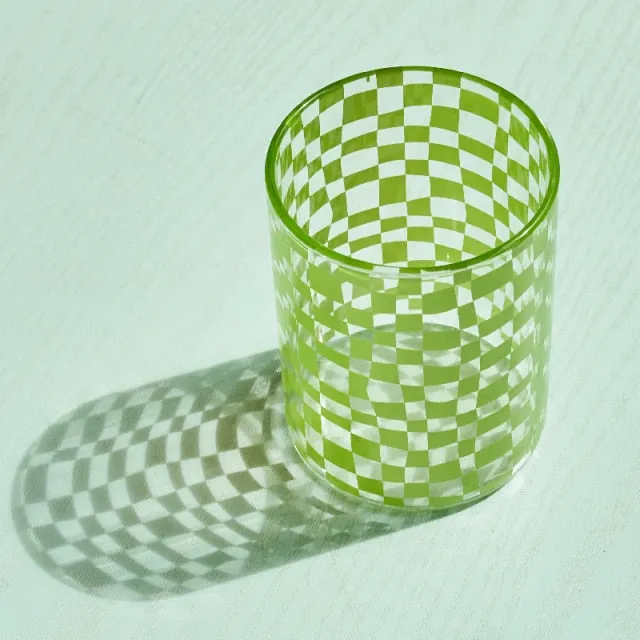 Retro Checkered Glass Cup