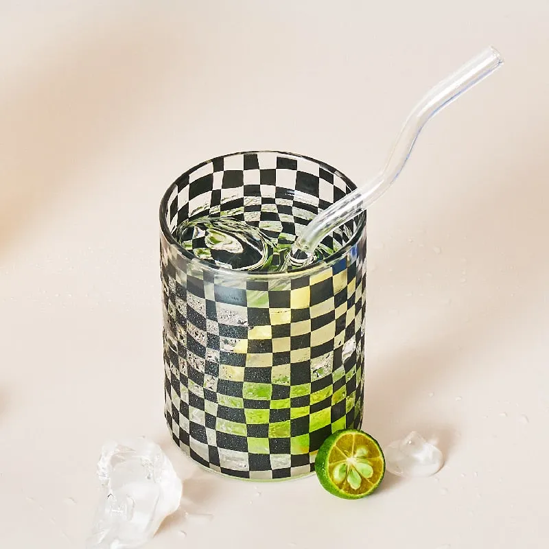 Retro Checkered Glass Cup