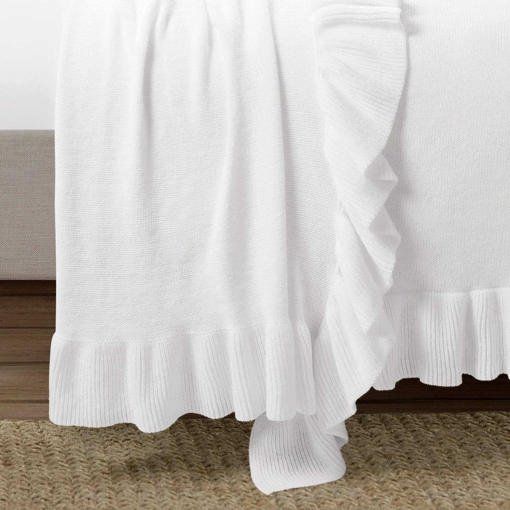 Reyna Soft Knitted Ruffle Blanket/Coverlet