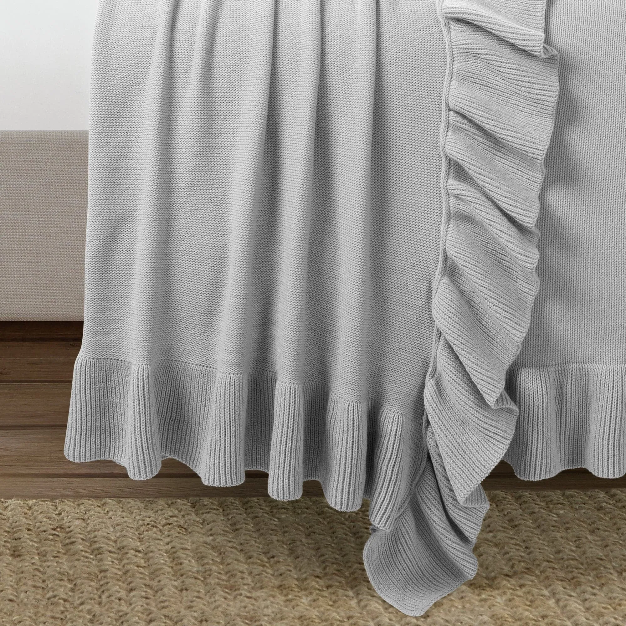 Reyna Soft Knitted Ruffle Blanket/Coverlet