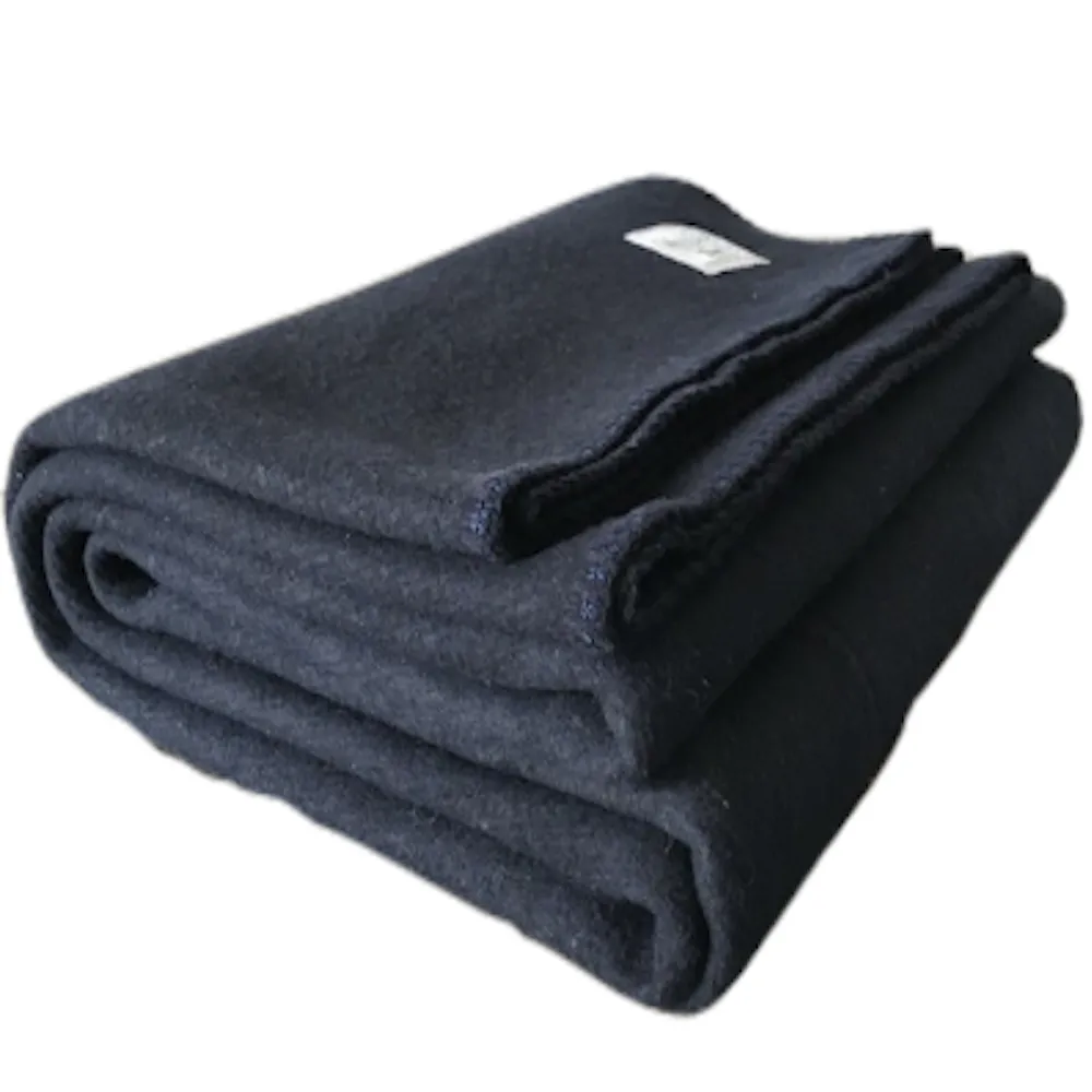 Rugged Navy Blue Wool Camping Blanket