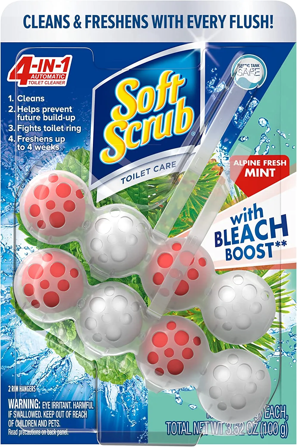 Soft Scrub 4-in-1 Toilet Care with Bleach, Alpine Fresh, 100 Gram