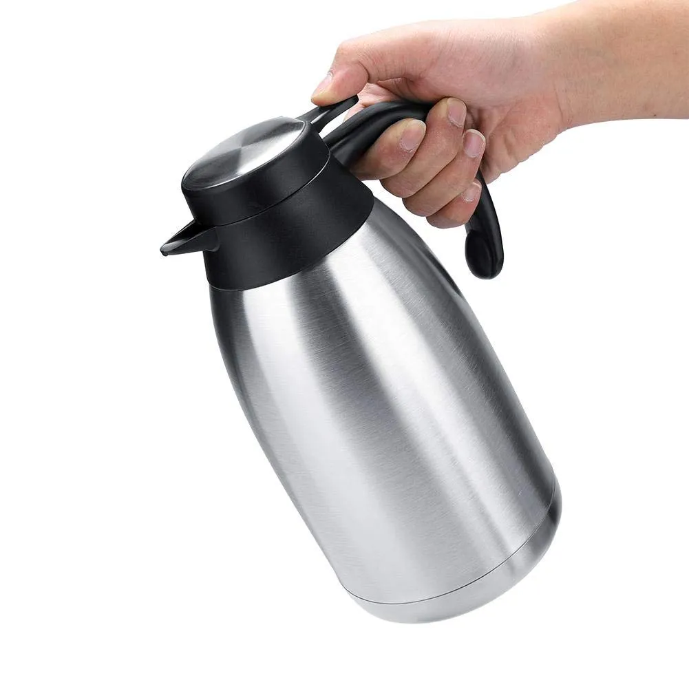 Stainless Steel Thermal Coffee Carafe Vacuum Insulated Thermo Jug Long Time Heat 24Hours Retention Dust-Proof Household et Outdoor(2L)