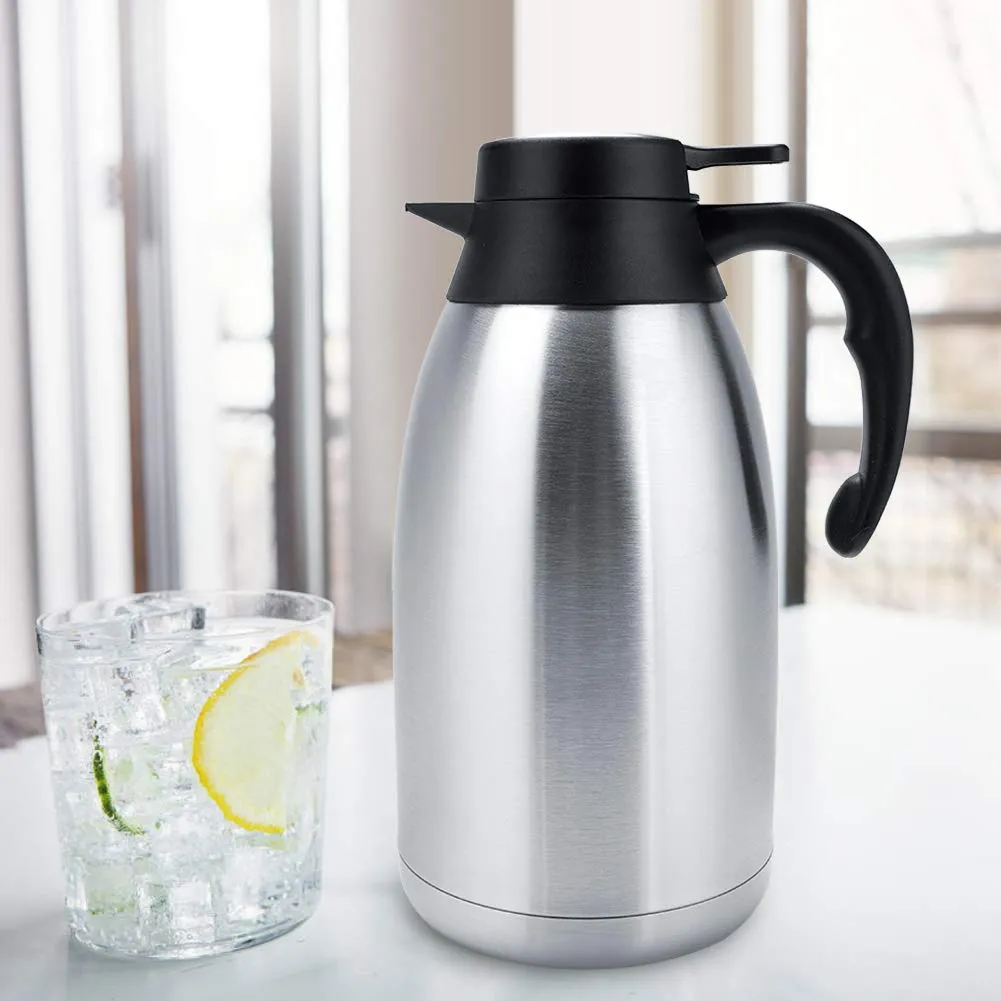 Stainless Steel Thermal Coffee Carafe Vacuum Insulated Thermo Jug Long Time Heat 24Hours Retention Dust-Proof Household et Outdoor(2L)