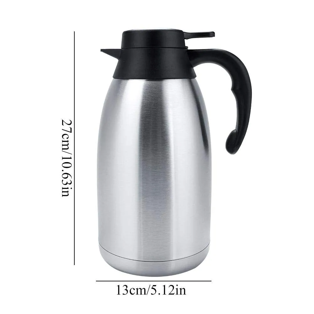 Stainless Steel Thermal Coffee Carafe Vacuum Insulated Thermo Jug Long Time Heat 24Hours Retention Dust-Proof Household et Outdoor(2L)