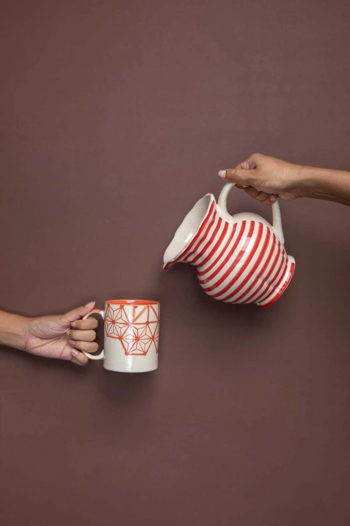 Striper Red Ceramic Water Jug