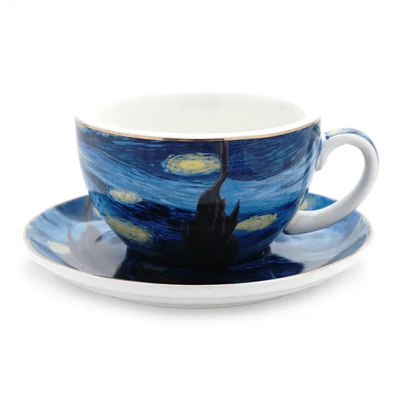 Stylish & Elegant ‘Porcelain’ 'Van Gogh' Stylish Coffee Cups - Famous Starry Night Artwork/Theme.