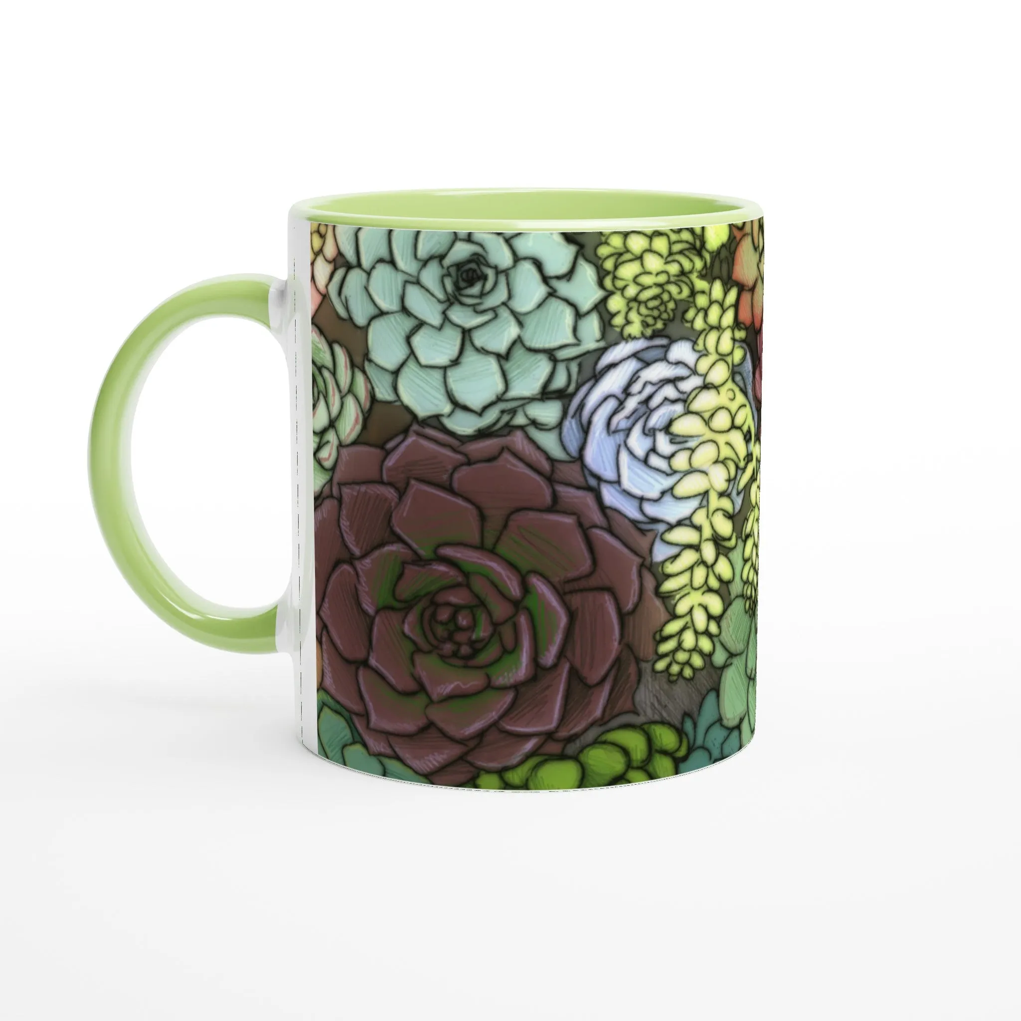 Succulent Illustration - White 11oz Ceramic Mug with Color Inside